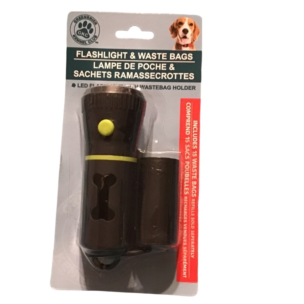 NWT 2 Greenbrier Kennel Club LED Flashlight & Waste Bags Holder / 15 waste bags
